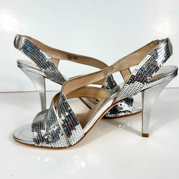 Michael Kors silver strappy slingback heels, 10, sequins, Party Cocktail Sexy - Picture 1 of 11